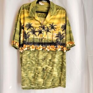 VTG Winnie Fashion Green Floral Hawaiian Shirt 100% Rayon  Menswear 2XL Vacation